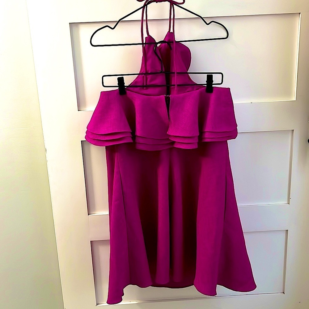 BADGLEY MISCHKA | EUC Kieran Ruffle Halter Dress Magenta Pink sz 6 - Picture 3 of 5